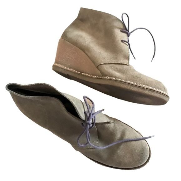 J Crew 28671 Macalister Khaki Suede Tan Wedge Lace Up Ankle Boots Size 9 - Picture 2 of 11